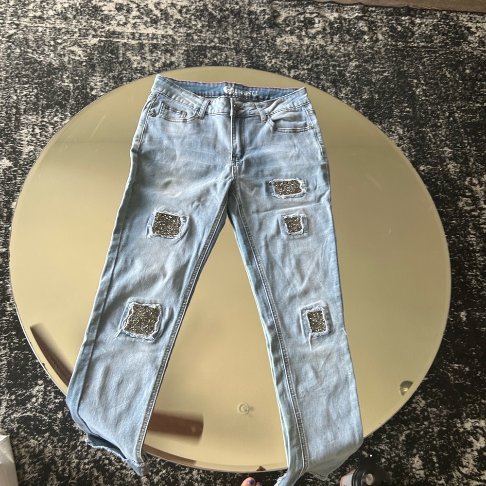 NEW never worn Baku Light Blue Distressed Women Jeans with crystal patches